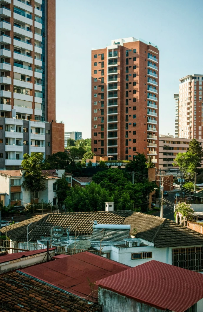 a view of a city with tall buildings